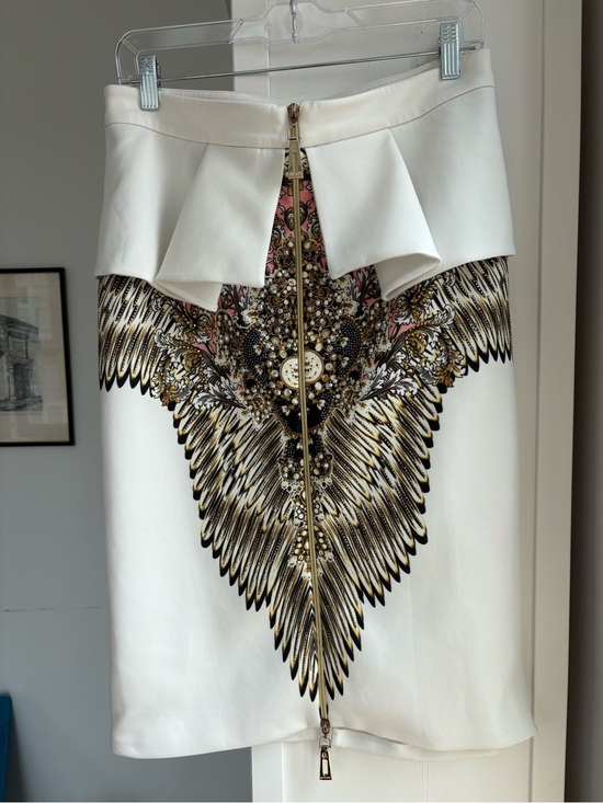Quente Dresses & Skirts - Quente Exclusive Ornate Print Scuba Pencil Skirt Altered Size 48  White Gold